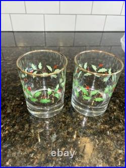 Lenox Holiday Double On Rocks Holly Berry Christmas Old Fashioned Glass Set of 8