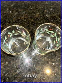 Lenox Holiday Double On Rocks Holly Berry Christmas Old Fashioned Glass Set of 8