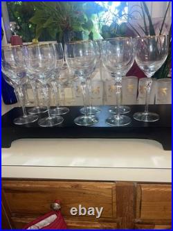 Lenox Monroe Crystal Gold Wine Glasses Set of 9 Made In USA Excellent Condition