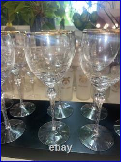 Lenox Monroe Crystal Gold Wine Glasses Set of 9 Made In USA Excellent Condition