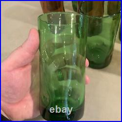 Lot Set Of 12 Vintage Blenko Handblown Glass Pinched Dimple Tumblers Green Amber