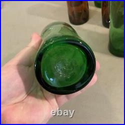 Lot Set Of 12 Vintage Blenko Handblown Glass Pinched Dimple Tumblers Green Amber