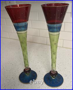 Lot of 12 Pier 1 Bohemian Hand Painted 8 Goblets, 2 Fluted Champagne, 2 Votive