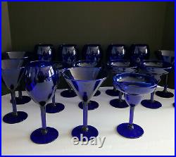 Lot of 20 Pier 1 Cobalt Blue glasses plus glass identifiers charms FREE SHIPPING