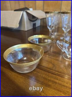Lot of 24 Clear Gold Rim Flared Glassware Set Wine, Coupe, Sherbet, Creamer