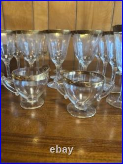 Lot of 24 Clear Gold Rim Flared Glassware Set Wine, Coupe, Sherbet, Creamer
