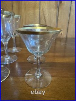 Lot of 24 Clear Gold Rim Flared Glassware Set Wine, Coupe, Sherbet, Creamer