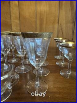 Lot of 24 Clear Gold Rim Flared Glassware Set Wine, Coupe, Sherbet, Creamer