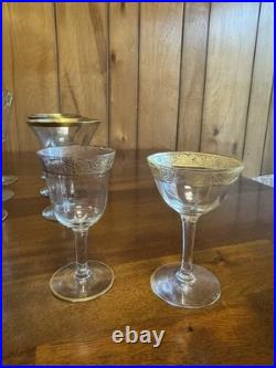 Lot of 24 Clear Gold Rim Flared Glassware Set Wine, Coupe, Sherbet, Creamer