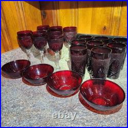 Luminarc Cristal d'Arques Durand 18pc Ruby Red Glass Goblets, Tumblers, Bowl Set
