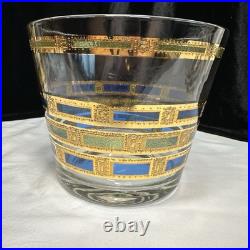 MCM Bar Set Culver Empress 22K Gold embossed 6 Rock Glasses, Ice Bucket & Tongs