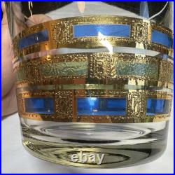 MCM Bar Set Culver Empress 22K Gold embossed 6 Rock Glasses, Ice Bucket & Tongs