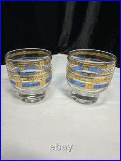 MCM Bar Set Culver Empress 22K Gold embossed 6 Rock Glasses, Ice Bucket & Tongs