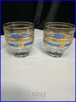 MCM Bar Set Culver Empress 22K Gold embossed 6 Rock Glasses, Ice Bucket & Tongs