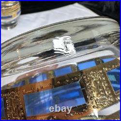 MCM Bar Set Culver Empress 22K Gold embossed 6 Rock Glasses, Ice Bucket & Tongs