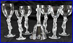 MCM Mismatched Set of 6 BAYEL Crystal Barware Glasses Frosted Nude Stems + Bell