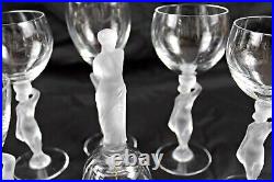 MCM Mismatched Set of 6 BAYEL Crystal Barware Glasses Frosted Nude Stems + Bell