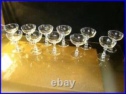 MCM VTG Stemware Etched Rose/Bud Champagne Coupe Crystal Mold Blown set of 11