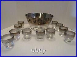 MCM Vitreon Queens Lusterware Crystal 12 Pc Punch Set Stack-able Platinum Fade