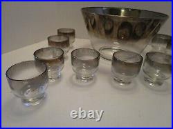 MCM Vitreon Queens Lusterware Crystal 12 Pc Punch Set Stack-able Platinum Fade