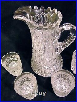 MERIDEN ALHAMBRA ABP Brilliant Cut Glass GLASS CRYSTAL Pitcher Tumbler Water Set