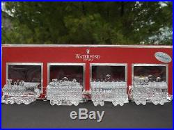 MIB Waterford Crystal 4 Piece Christmas Ornament Train Set w Enhancers & Pouches