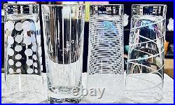 MIKASA CHEERS HIGHBALL GLASS Mix Set Clear Etch Bubbles Swirls Line Lot Set Of 4