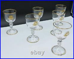 MUSEUM French Baccarat Crystal Beauvais Liquor Glasses Gold Trim & Rim Set of 6