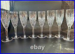 Magnificent Set of 8 WATERFORD CRYSTAL Carina Fluted Champagne Glasses, MINT