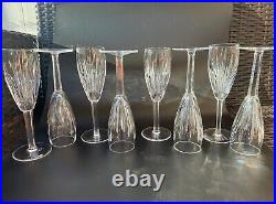 Magnificent Set of 8 WATERFORD CRYSTAL Carina Fluted Champagne Glasses, MINT