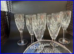 Magnificent Set of 8 WATERFORD CRYSTAL Carina Fluted Champagne Glasses, MINT