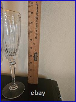 Marquis Waterford Hanover Gold Trim Crystal Fluted Champagne Glasses'. Set of 10