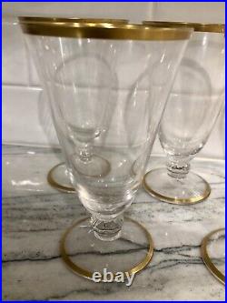 Mid-Century Antique Gold Trim Crystal Glass Footed Ice Tea Glasses Set of 7