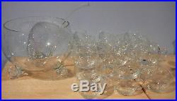 Mid Century Atomic Stars Crystal Punch Bowl Set 23 Punch Cups & Punch Ladle