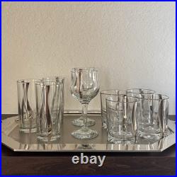 Mid Century Crystal Platinum Ribbon Old Fashioned / Cordial / Highball Glass Set