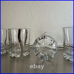 Mid Century Crystal Platinum Ribbon Old Fashioned / Cordial / Highball Glass Set