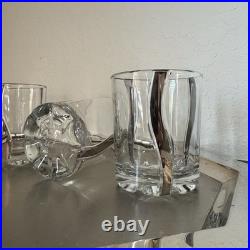 Mid Century Crystal Platinum Ribbon Old Fashioned / Cordial / Highball Glass Set