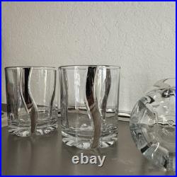 Mid Century Crystal Platinum Ribbon Old Fashioned / Cordial / Highball Glass Set