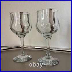 Mid Century Crystal Platinum Ribbon Old Fashioned / Cordial / Highball Glass Set
