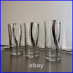 Mid Century Crystal Platinum Ribbon Old Fashioned / Cordial / Highball Glass Set