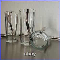 Mid Century Crystal Platinum Ribbon Old Fashioned / Cordial / Highball Glass Set