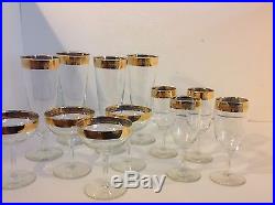 Mid century gold & turquoise set of crystal glassware 12 pcs Service For 4 EUC