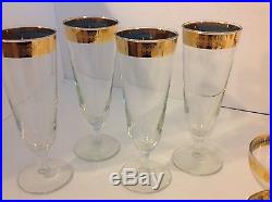 Mid century gold & turquoise set of crystal glassware 12 pcs Service For 4 EUC