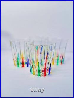 MidCentury Italian Multicolor Starburst Crystal Bar Set Ice Bucket & Tumblers