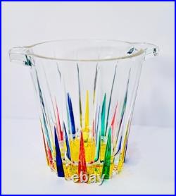 MidCentury Italian Multicolor Starburst Crystal Bar Set Ice Bucket & Tumblers