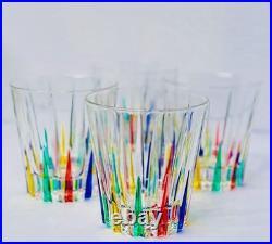 MidCentury Italian Multicolor Starburst Crystal Bar Set Ice Bucket & Tumblers