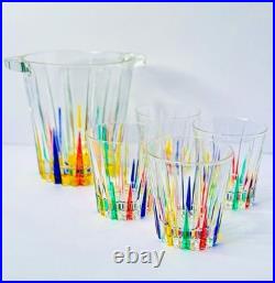 MidCentury Italian Multicolor Starburst Crystal Bar Set Ice Bucket & Tumblers MidCentury Italian Multicolor Starburst Crystal Bar Set Ice Bucket & Tumblers
