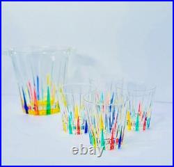 MidCentury Italian Multicolor Starburst Crystal Bar Set Ice Bucket & Tumblers