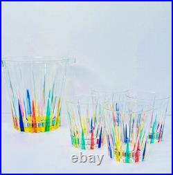 MidCentury Italian Multicolor Starburst Crystal Bar Set Ice Bucket & Tumblers