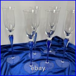Mikasa Julliard Cobalt Blue Crystal Fluted Champagne Glasses 12 1/4'' Set of 6
